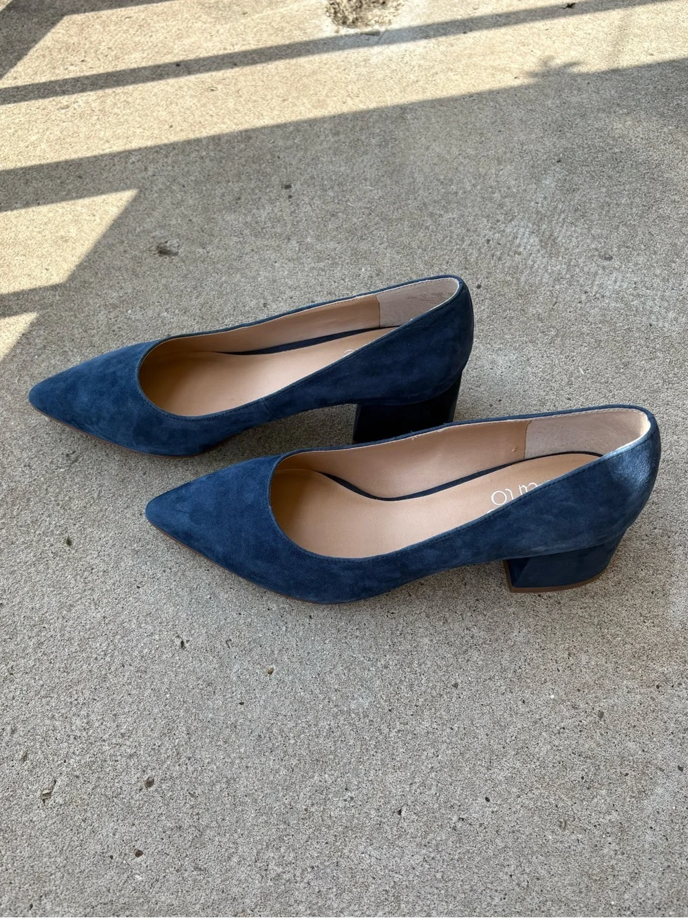 Franco Sarto Salino Blue Suede Pumps Pointed Toe Block Heel Heels NWOB Size 8M